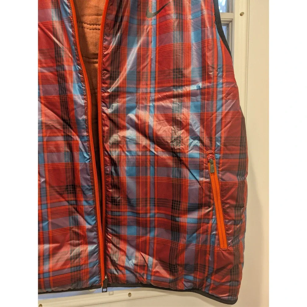 Nike Reversible Puffer Vest Mens Burnt Orange Quilted Plaid Full Zip‎ 0354